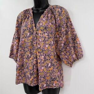 APIECE APART Floral Balloon Sleeve Blouse in Pink Multi | Size 2